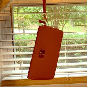 Camel colored Wallet with wristlet strap